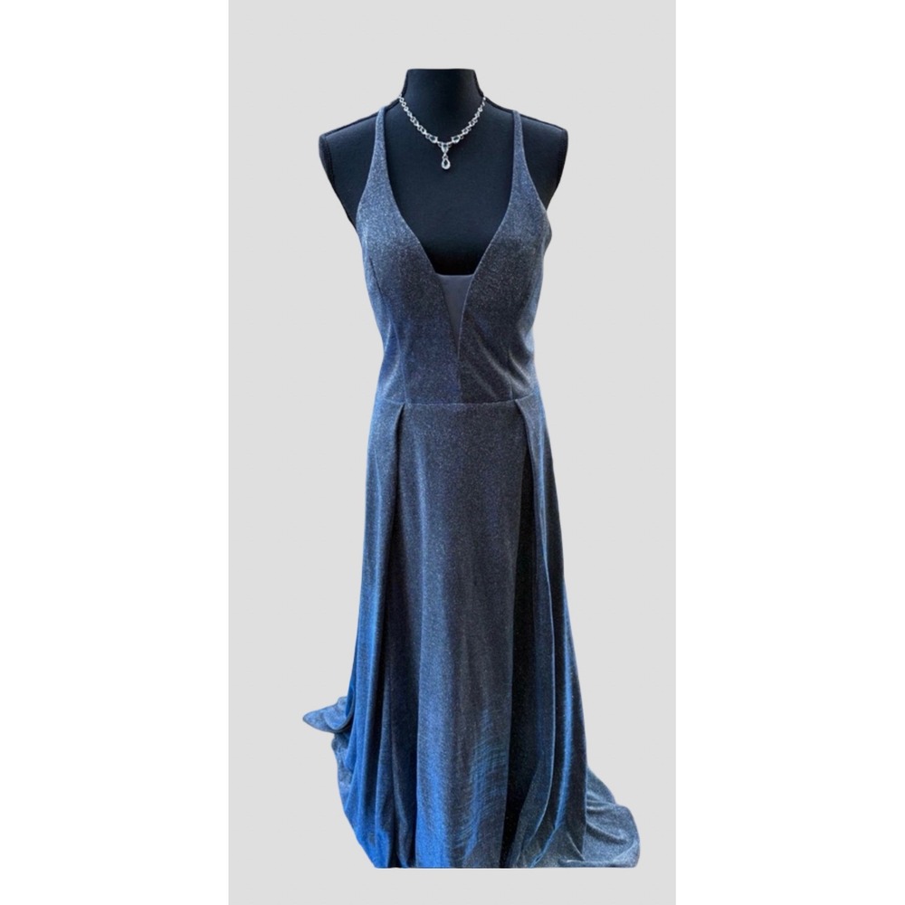 NWT My Michelle Glitter‎ Metallic Blue Formal Gown Prom Dress Size 13